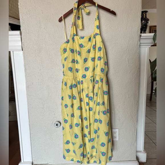 Vintage J. Peterman Yellow Floral Halter Dress - Picture 4 of 7